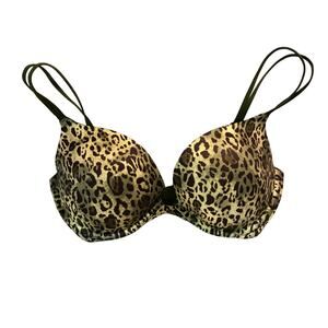 Victoria's Secret Very Sexy PUSH BRA 34D GREEN Leopard Cheetah UNDERWIRE Padded